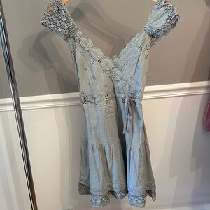 NWOT Free People Crochet Floral Cotton Eyelet Dress Light Green Size 0